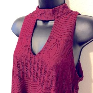 High neck cut out midi dress with lace detail